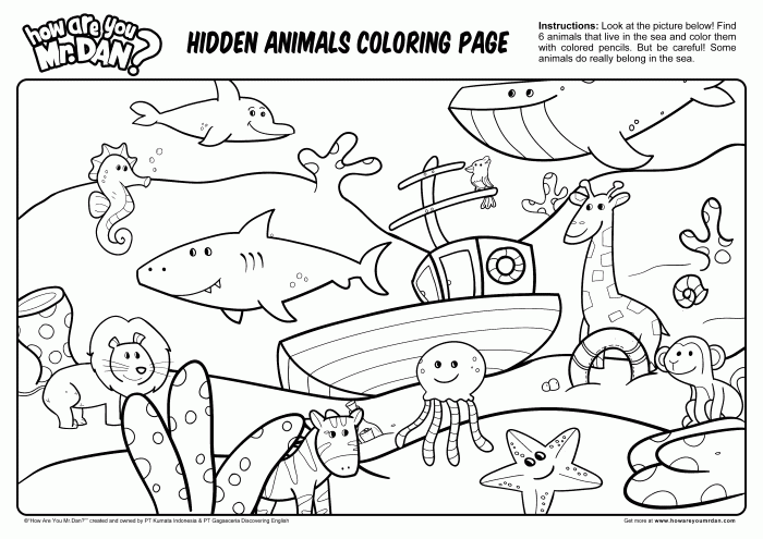 Hidden animal coloring page