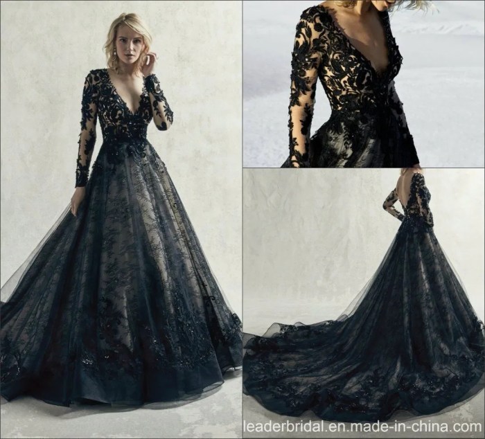 Black wedding dress with lace sleeves