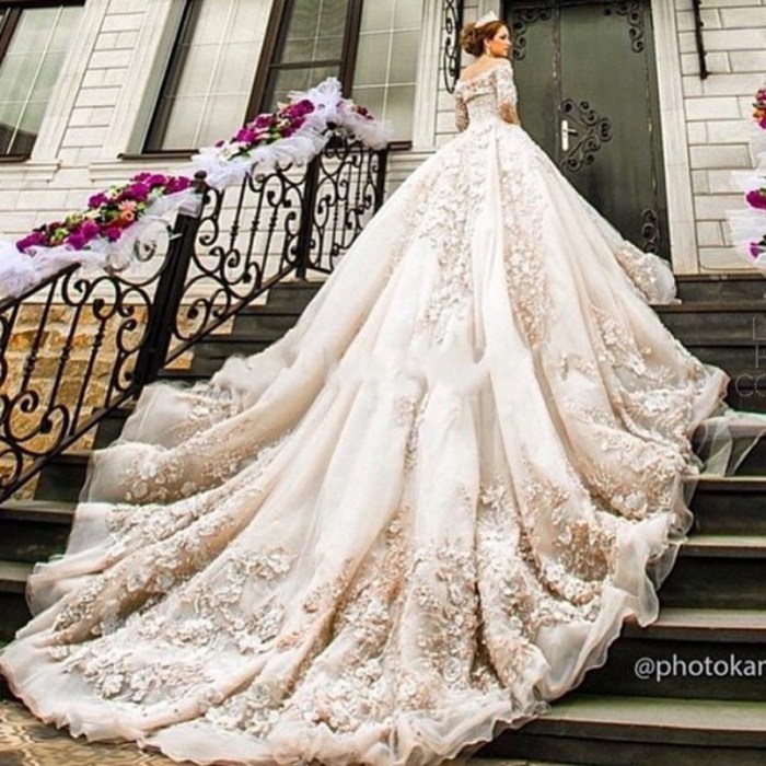 Wedding dress with a long train