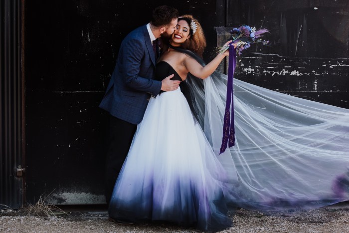 Camo and purple wedding dress