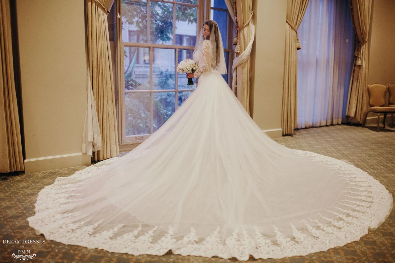 Wedding dress with a long train