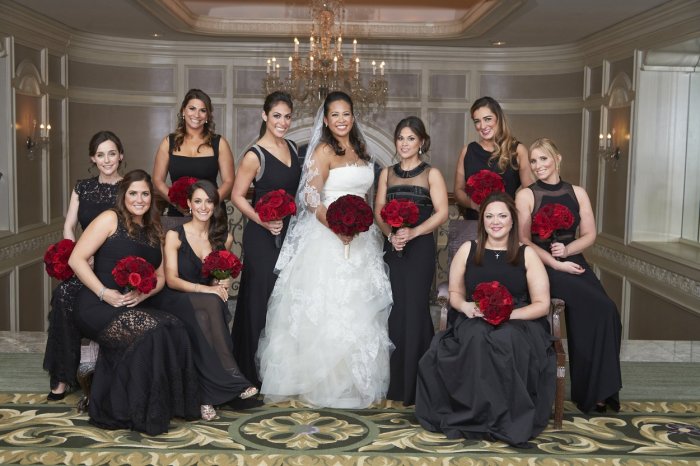 Wedding with black bridesmaid dresses