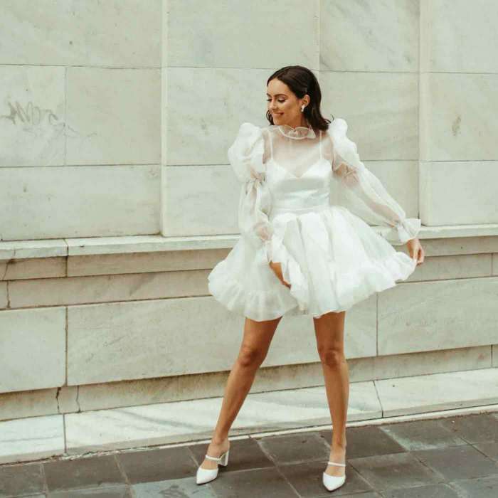 White short sleeve wedding dress