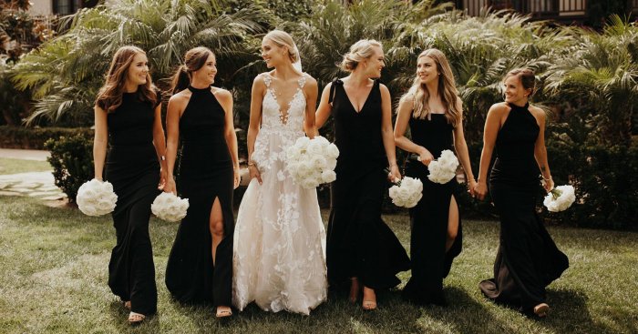 Bridesmaid dresses black bridesmaids wedding blush long dress photography terhune graham sleeve via bride ideas bouquets style pink short mismatched